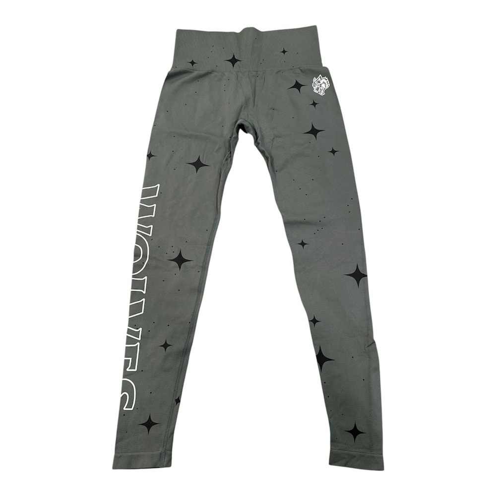 Darc Sport Wolves She Seamless Leggings Flat Green Stars Logo Gym Women Sz Small